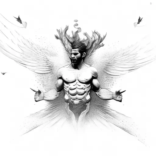 Icarus man falling with wings tattoo design idea