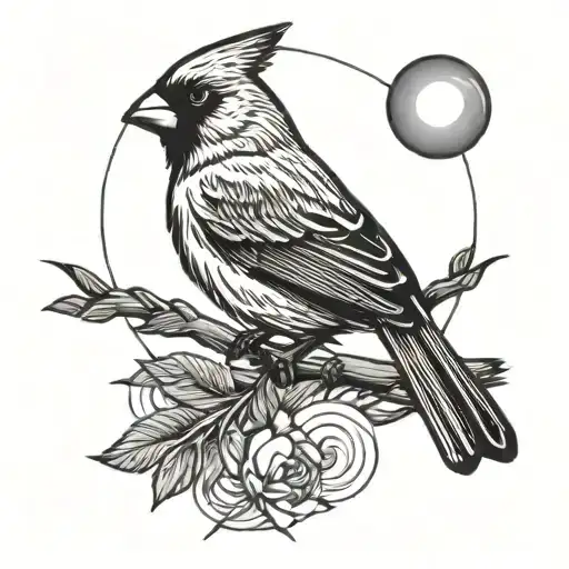 Thin line cardinal with sun tattoo design idea