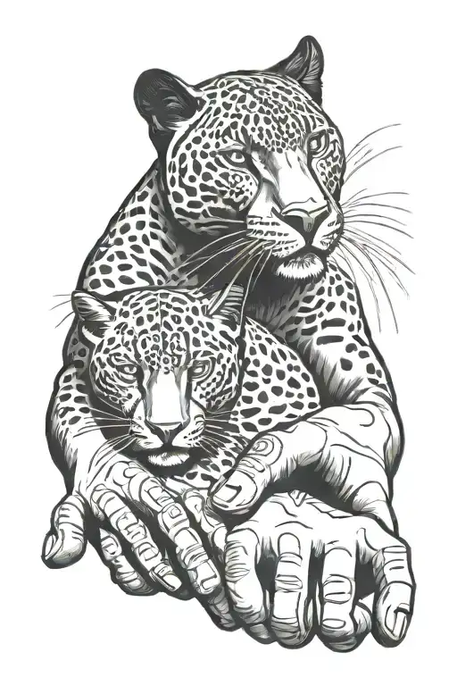 black panther animal and the word family holding hands tattoo design idea