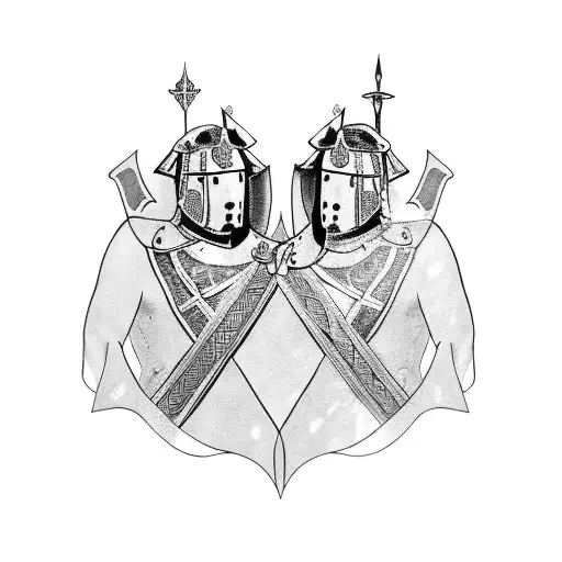 chest tattoo of two medieval knights on horses crossing lances tattoo design idea