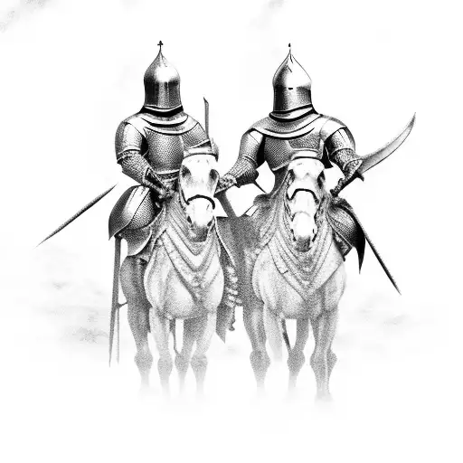 two medieval knights on horses crossing lances in battle tattoo design idea