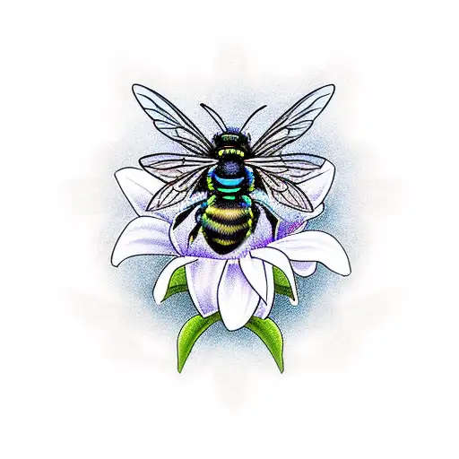 carpenter bee in nature with flowers tattoo design idea