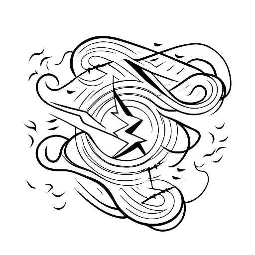 A minimalist tattoo of a guitar with lightning bolts as the strings, surrounded by Japanese cherry blossoms. tattoo design idea