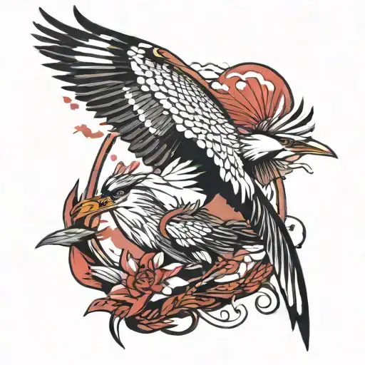 Heron, magpie, and red kite flying tattoo design idea