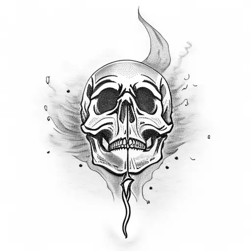 skull sleeve with candle and smoke tattoo design idea