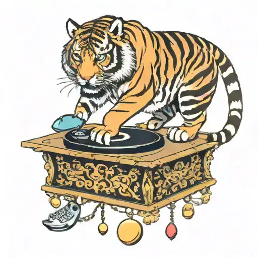 weighing scale, tiger emerging representing imagination tattoo design idea