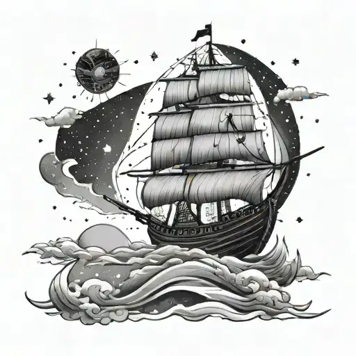 A Viking ship sailing through the cosmos with constellations representing the client's friends and loved ones tattoo design idea