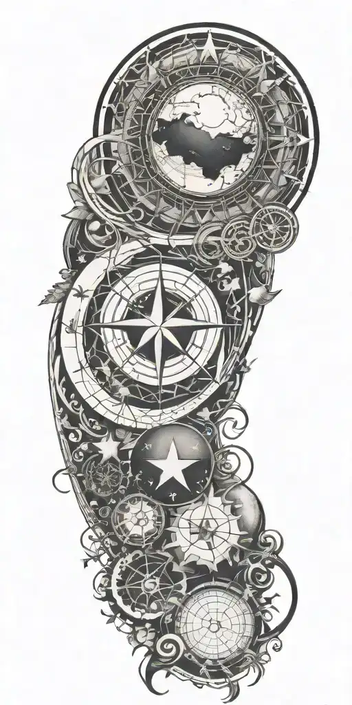 A tattoo depicting the phases of life through a series of interconnected symbols, like a sun for birth, a moon for growth, and a star for wisdom tattoo design idea