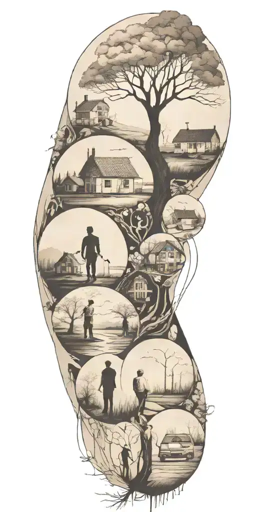 An abstract tattoo depicting the stages of life and family connections in a minimalist style tattoo design idea