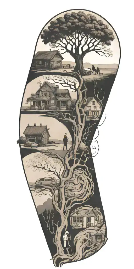 An abstract tattoo depicting the stages of life and family connections in a minimalist style tattoo design idea