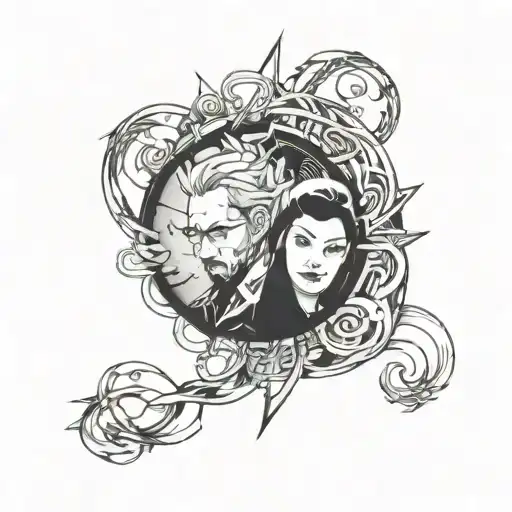 Create a tattoo featuring the album covers of Linkin Park and Evanescence intertwined tattoo design idea