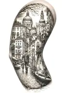 A tattoo representing the history of your family walking through a city similar to Venice tattoo design idea