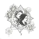 Create a tattoo featuring the album covers of Linkin Park and Evanescence intertwined tattoo design idea