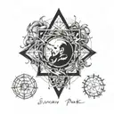 Create a tattoo featuring the album covers of Linkin Park and Evanescence intertwined tattoo design idea