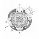 A dotwork tattoo of a constellation merging Pisces and Capricorn zodiac signs, with the stars forming a globe shape. tattoo design idea