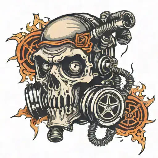 skull with biohazard symbol on a gas mask tattoo design idea