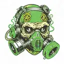 skull with biohazard symbol on a gas mask in green with toxic gas around the skull tattoo design idea