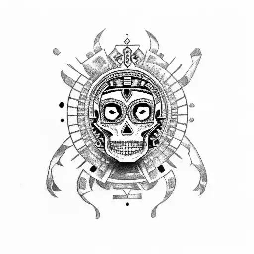 aztec  lady with skull tattoo design idea
