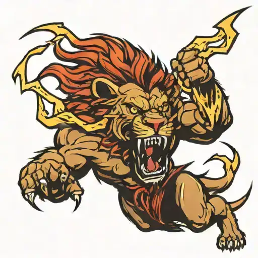 angry lion throwing lightning bolts tattoo design idea