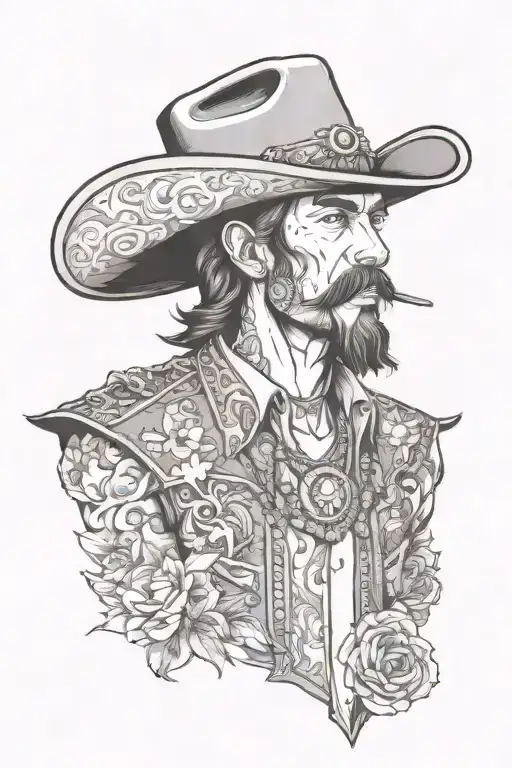 Hippie cowboy tattoo design idea