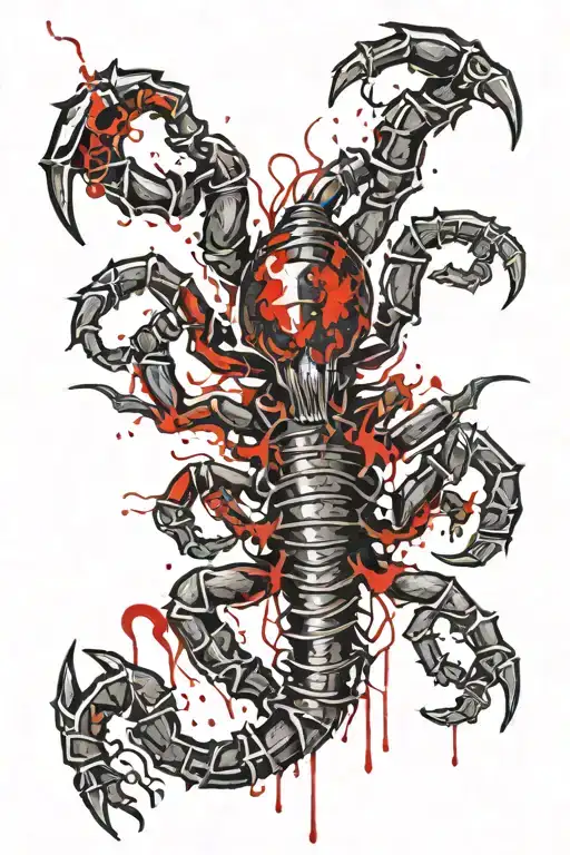scorpion at the bottom, the word wrath in an angry font, flaming skulls tattoo design idea