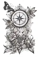 mountain , compass, wind, butterflies, bird, sunrise, stars tattoo design idea