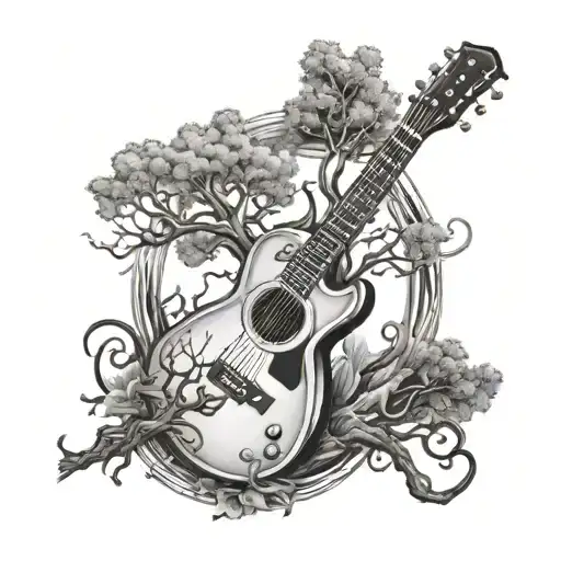 tree guitar surrounded tattoo design idea