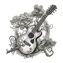 tree guitar surrounded tattoo design idea
