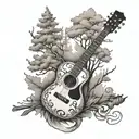 tree guitar surrounded tattoo design idea
