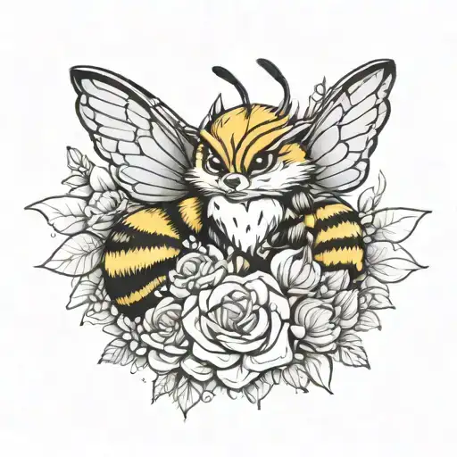 fox bumble bee love tattoo design idea