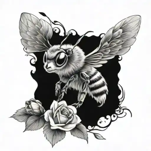 fox bumble bee love tattoo design idea