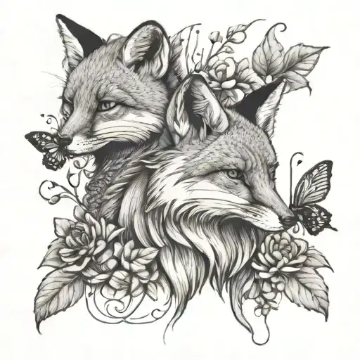 fox and bumble bee  tattoo design idea