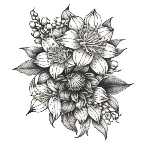 aster and Lilly of the valley flowers tattoo design idea