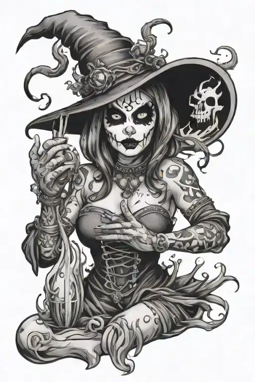 juggalo witch casting spells tattoo design idea