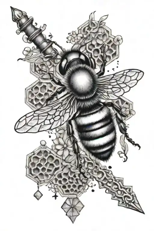 bee,  key, sword, and honeycombs  tattoo design idea