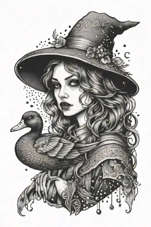 beautiful witchy girl who loves duck tattoo design idea
