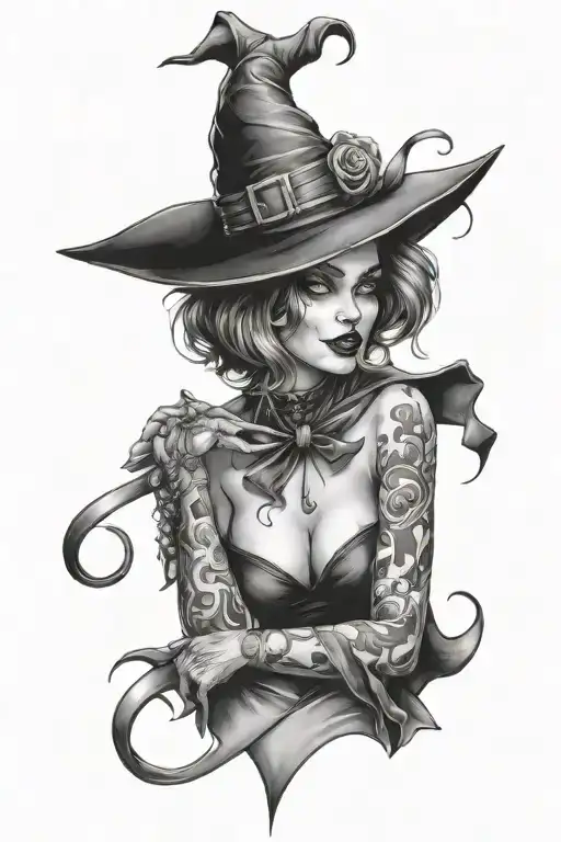 sexy witch with clown makeup  tattoo design idea