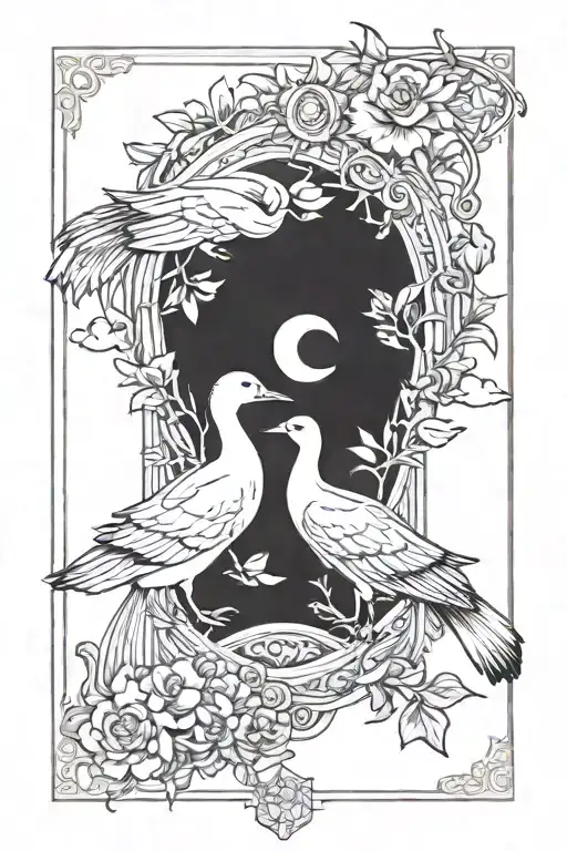 a lovers tarot card of a duck and wolf in love  tattoo design idea