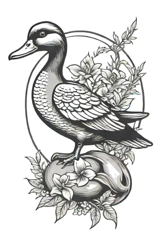 sexu pin up duck with moon sage bundle and lavender  tattoo design idea