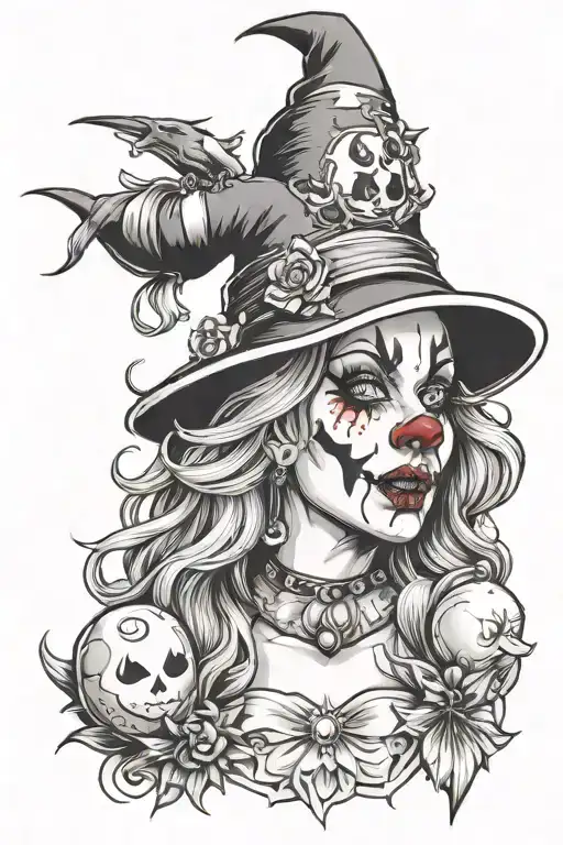 witch with clown makeup  tattoo design idea