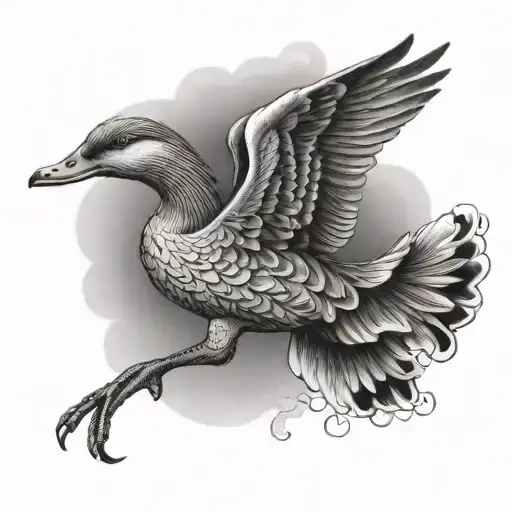 fire duck flying tattoo design idea