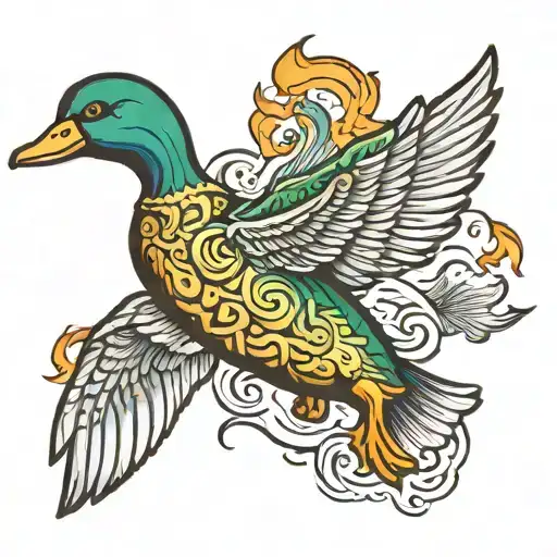 duck flying made of fire tattoo design idea