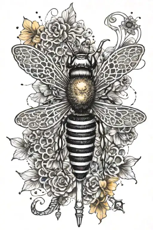 bee key sword and honeycombs  tattoo design idea