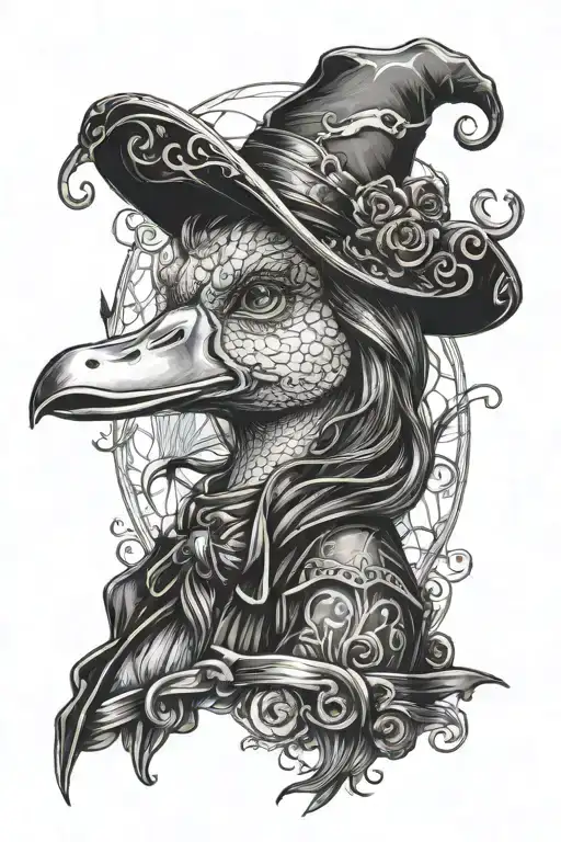witchy pin up girl holdi g a duck tattoo design idea