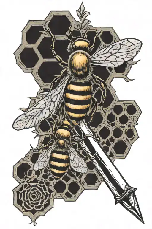 bee key sword and honeycombs  tattoo design idea