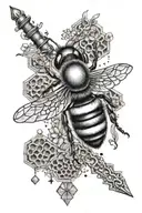 bee,  key, sword, and honeycombs  tattoo design idea