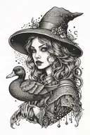 beautiful witchy girl who loves duck tattoo design idea