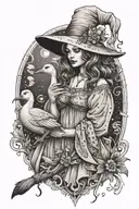 beautiful witchy girl who loves duck tattoo design idea