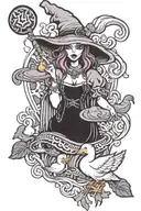 juggalo witch casting spells holding a duck  tattoo design idea