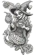 juggalo witch casting spells holding a duck  tattoo design idea